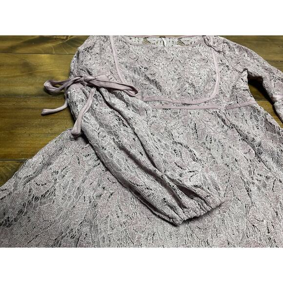 FREE PEOPLE WOMEN'S LILAC CROCHET LACE LONG SLEEVE RUBY DRESS Size XS - Picture 7 of 13
